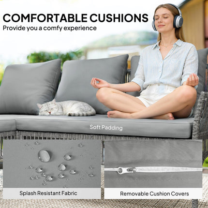 3 Piece Rattan Garden Furniture Corner Sofa Set with Chaise Lounge, Loveseat, Gl