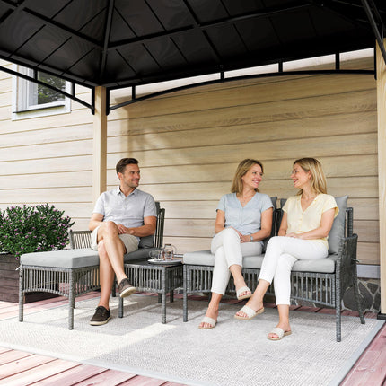 3 Piece Rattan Garden Furniture Corner Sofa Set with Chaise Lounge, Loveseat, Gl