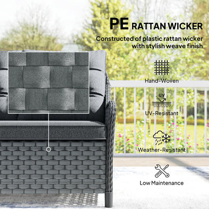 4-Piece Wicker Patio Furniture Set with 2 Armchairs, Loveseat, Glass Coffee Table, Conversation Sofa Set, Dark Grey