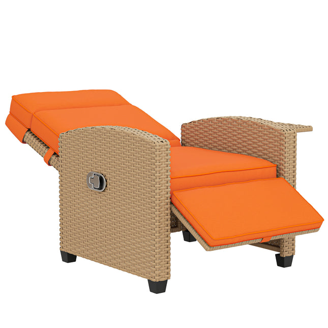 145° Reclining Rattan Armchair, with Footrest - Khaki/Orange