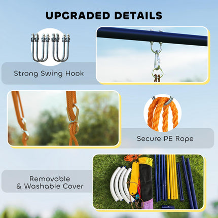 Kids Swing Set with Double Swings, Outdoor Playset with Adjustable Ropes, Metal Frame for Ages 3-8, 150kg Capacity