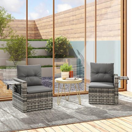 2 Seater Rattan Garden Sofa Outdoor Loveseat with Hidden Side Trays and Cushions