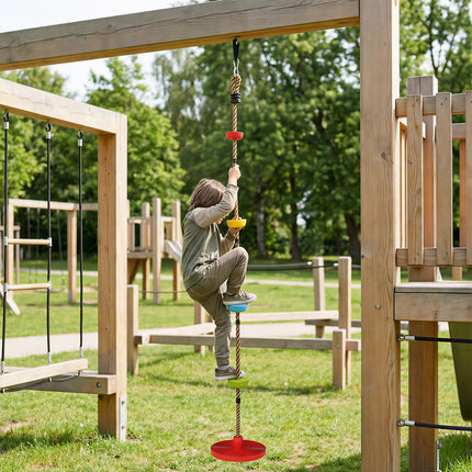 Climbing Rope, Kids Tree Swing Kit with Platforms and Disc Swings Seat, Obstacle Course Kids for Garden, Red