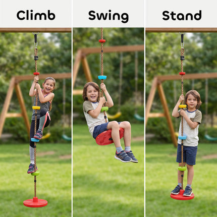 Climbing Rope, Kids Tree Swing Kit with Platforms and Disc Swings Seat, Obstacle Course Kids for Garden, Red