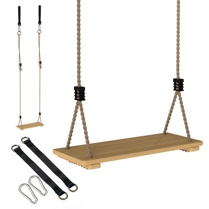 Wooden Swing Seat, Kids Swing Set with Adjustable Rope and Tree Straps, Outdoor