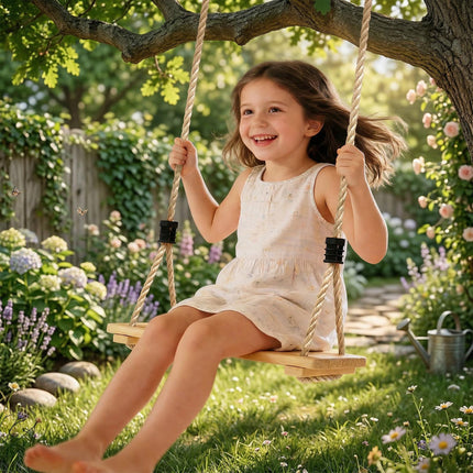Wooden Swing Seat, Kids Swing Set with Adjustable Rope and Tree Straps, Outdoor