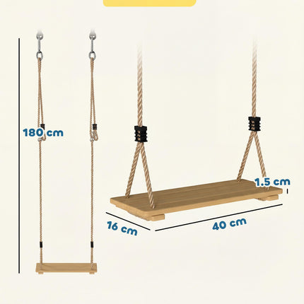 Wooden Swing Seat, Kids Swing Set with Adjustable Rope and Tree Straps, Outdoor