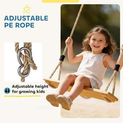 Wooden Swing Seat, Kids Swing Set with Adjustable Rope and Tree Straps, Outdoor