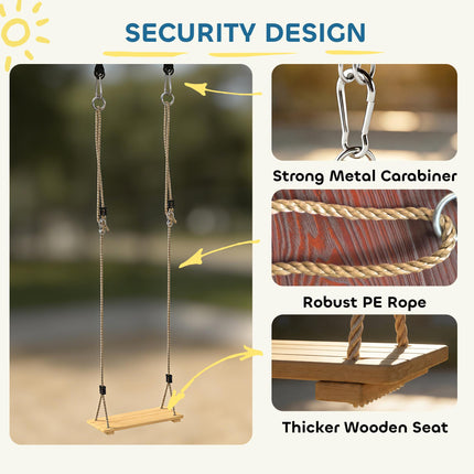 Wooden Swing Seat, Kids Swing Set with Adjustable Rope and Tree Straps, Outdoor