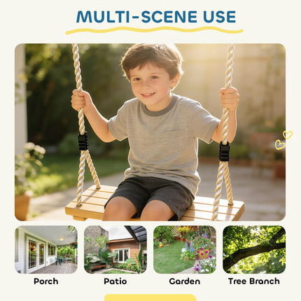 Wooden Swing Seat, Kids Swing Set with Adjustable Rope and Tree Straps, Outdoor