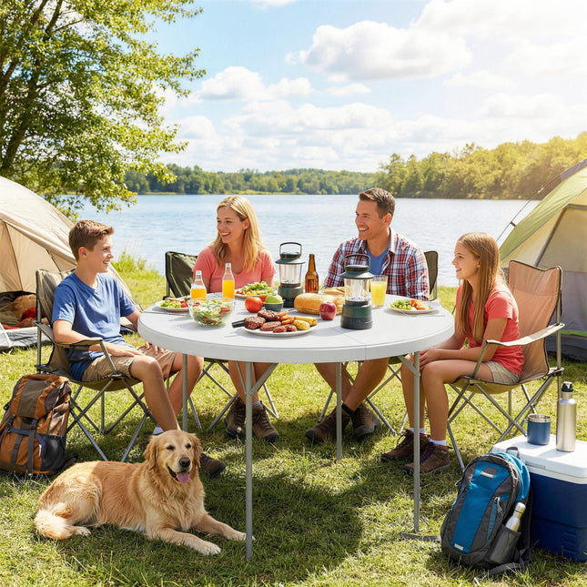 4ft Folding Picnic Table, Camping Table with Non-slip Foot Pads and Metal Frame, 100 kg Load, for Garden, White