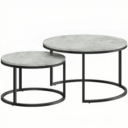 Set of Two Marble-Effect Stacking Tables - Grey