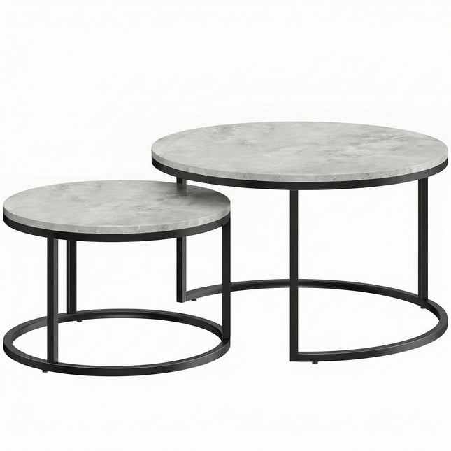 Set of Two Marble-Effect Stacking Tables - Grey