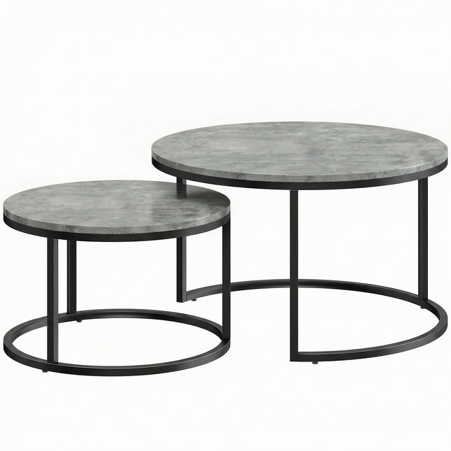 Set of Two Cement-Effect Stacking Tables - Grey