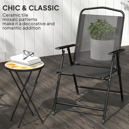 Mosaic Outdoor Garden Table, 35.5cm Round Folding Coffee Table with Metal Frame for Balcony Terrace, Yellow