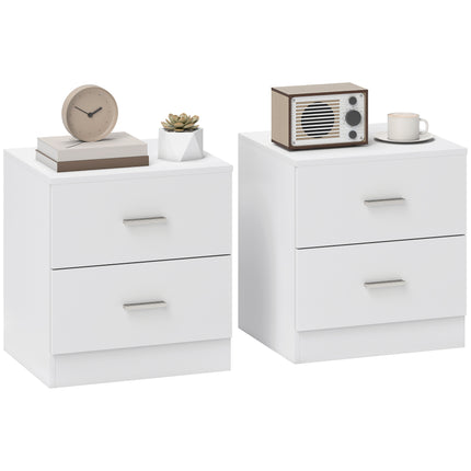 Set of 2 Modern Nightstands, Bedside Tables with 2 Storage Drawers, Accent End Table for Bedroom and Living Room, White