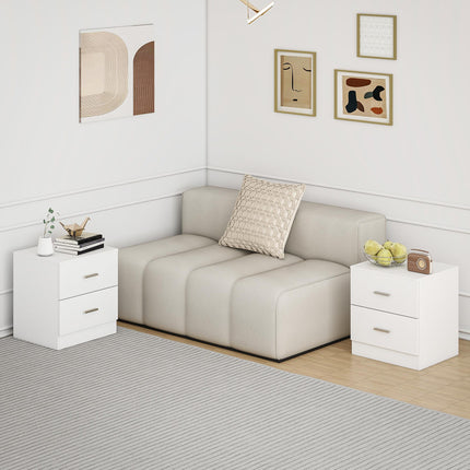 Set of 2 Modern Nightstands, Bedside Tables with 2 Storage Drawers, Accent End Table for Bedroom and Living Room, White