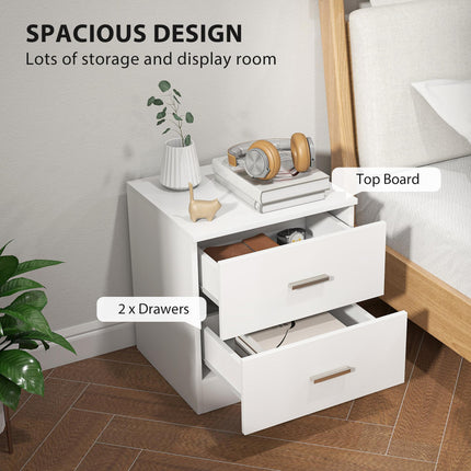 Set of 2 Modern Nightstands, Bedside Tables with 2 Storage Drawers, Accent End Table for Bedroom and Living Room, White