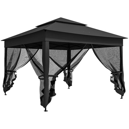 3 x 3(m) Pop Up Gazebo, Double-roof Garden Tent with Netting and Carry Bag, Party Event Shelter, Black