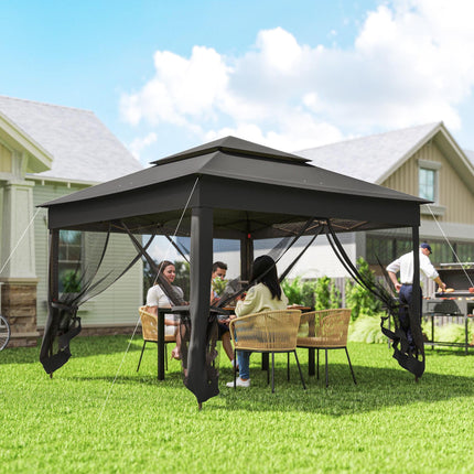 3 x 3(m) Pop Up Gazebo, Double-roof Garden Tent with Netting and Carry Bag, Party Event Shelter, Black