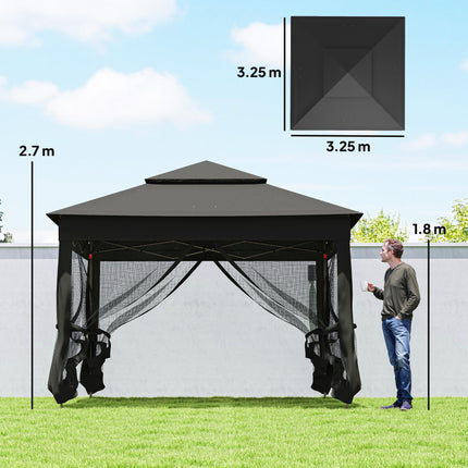 3 x 3(m) Pop Up Gazebo, Double-roof Garden Tent with Netting and Carry Bag, Party Event Shelter, Black
