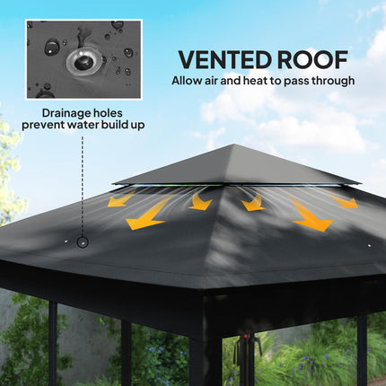 3 x 3(m) Pop Up Gazebo, Double-roof Garden Tent with Netting and Carry Bag, Party Event Shelter, Black
