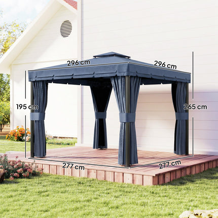 3 x 3(m) Patio Gazebo Canopy Garden Pavilion Tent Shelter Marquee with 2 Tier Roof, Netting and Curtains, Dark Blue