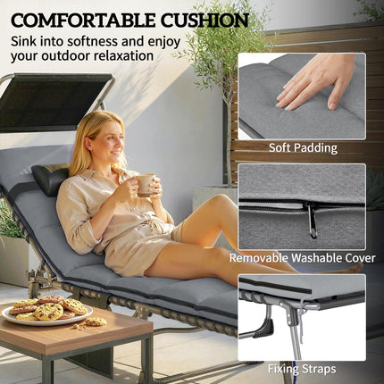 Folding Sun Loungers Set of 2 with Canopy, Reclining Sunbed with Cushion, Side P
