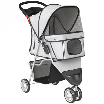 Dog Stroller, 3 Wheels Foldable Pet Stroller with Adjustable Canopy, Storage Basket for Small Mini Breeds, Grey
