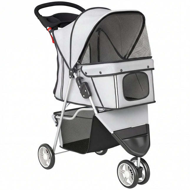 Dog Stroller, 3 Wheels Foldable Pet Stroller with Adjustable Canopy, Storage Basket for Small Mini Breeds, Grey