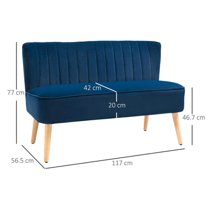Modern Double Seat Sofa Foam Padding High Back Soft Comfortable Compact Couch Home Office Dark Blue