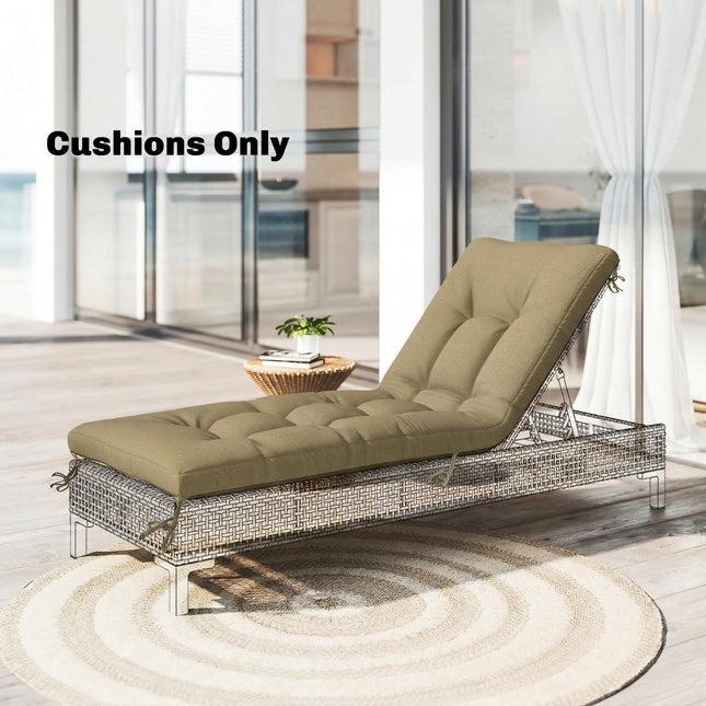 Sun Lounger Cushion, Memory Foam Patio Chair Cushion with Ties, Outdoor Seat Pad Fits 190 x 60 cm Lounger, Sand