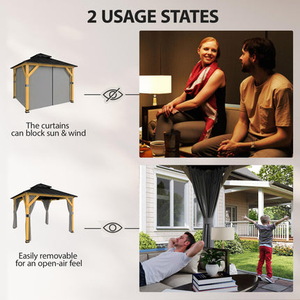 3 x 3 m Outdoor Hardtop Gazebo Canopy with 2-Tier Steel Roof, Wood Garden Gazebo