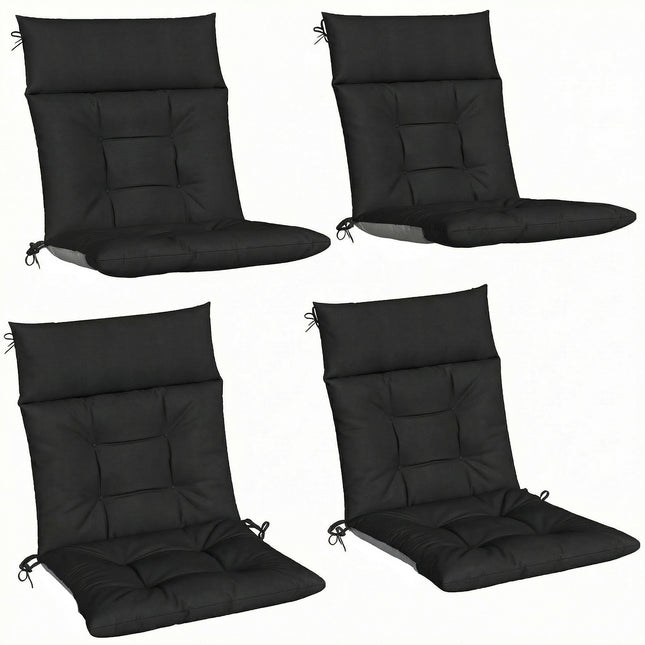 Patio Chair Cushions Set of 4, Waterproof Non-Slip Lounge Chair Cushions, 112x53cm, Black