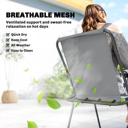 8 Piece Garden Dining Set with Umbrella, Garden Furniture Set with 6 Folding Chairs, Tempered Glass Table for Patio Grey