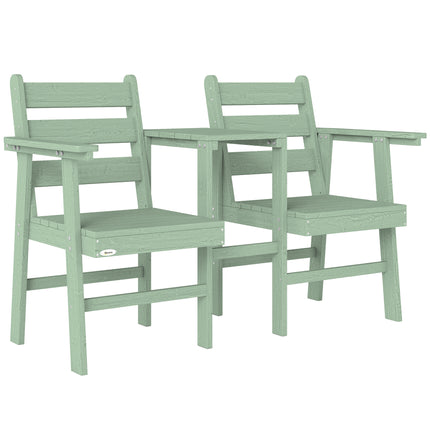 Outdoor Garden Loveseat, Embossed Wooden Jack and Jill Garden Seat with Integrated Table, Green