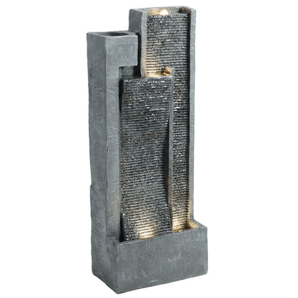 Water Feature with LED Lights and Planter, 3-Tier Garden Water Fountain with Pum