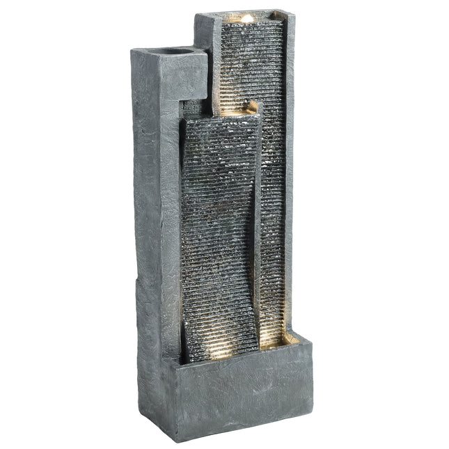 Water Feature with LED Lights and Planter, 3-Tier Garden Water Fountain with Pum