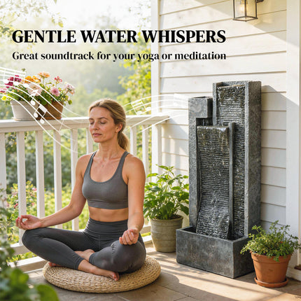 Water Feature with LED Lights and Planter, 3-Tier Garden Water Fountain with Pum