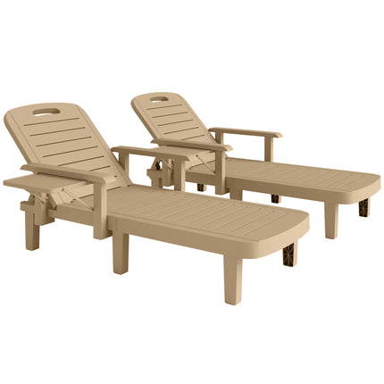 Set of 2 Reclining Sun Loungers, 5 Positions Adjustable Outdoor Chaise Lounge Ch