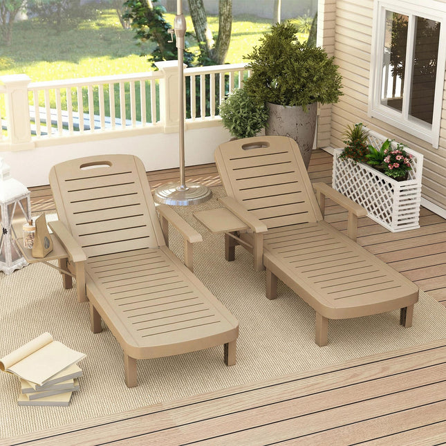Set of 2 Reclining Sun Loungers, 5 Positions Adjustable Outdoor Chaise Lounge Ch