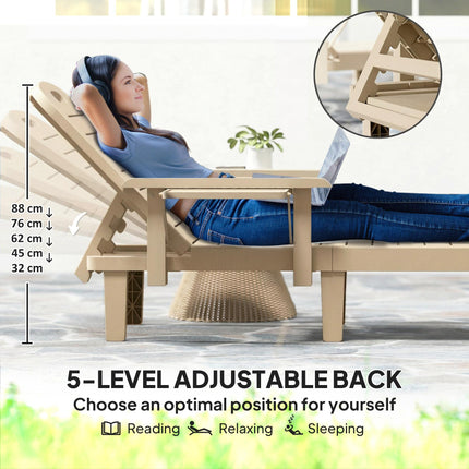 Set of 2 Reclining Sun Loungers, 5 Positions Adjustable Outdoor Chaise Lounge Ch