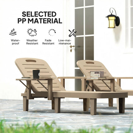Set of 2 Reclining Sun Loungers, 5 Positions Adjustable Outdoor Chaise Lounge Ch