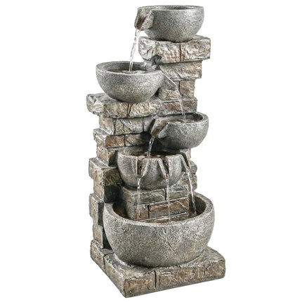 Outdoor Water Fountain with LED Lights, 80cm Tall 5 Tiers Cascading Water Featur