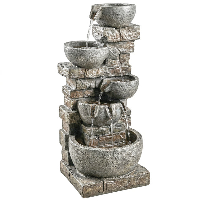 Outdoor Water Fountain with LED Lights, 80cm Tall 5 Tiers Cascading Water Featur
