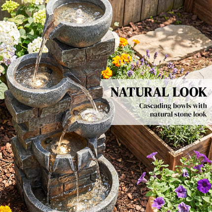 Outdoor Water Fountain with LED Lights, 80cm Tall 5 Tiers Cascading Water Featur