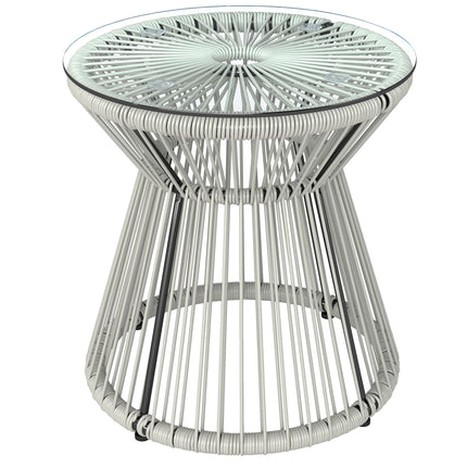 Rattan Outdoor Coffee Table, PE Rattan Wicker Bistro Side Table with Tempered Gl