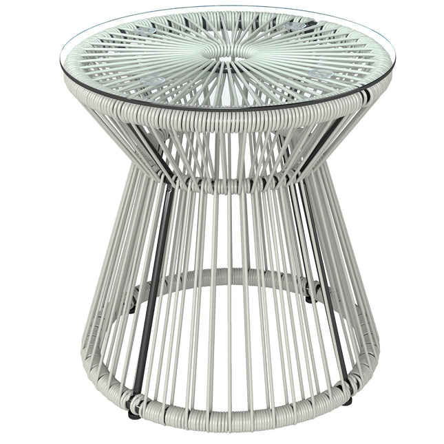 Rattan Outdoor Coffee Table, PE Rattan Wicker Bistro Side Table with Tempered Gl