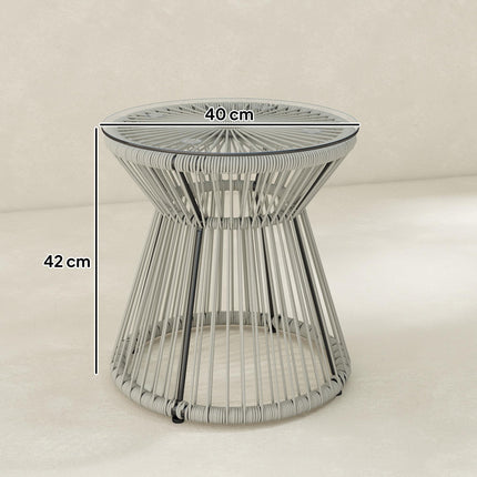 Rattan Outdoor Coffee Table, PE Rattan Wicker Bistro Side Table with Tempered Gl