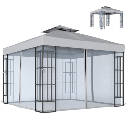 3 x 3(m) Patio Gazebo Canopy Garden Pavilion Tent Shelter with 2 Tier Roof and Mosquito Netting, Light Grey